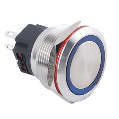 WD25B-P1Z-E 25mm Düz Anahtarlı Işıklı Metal Buton - Mavi
