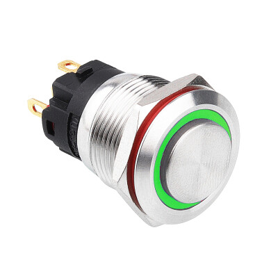 WD19A-G1-E 19mm Çıkık Yaylı Işıklı Metal Buton - Yeşil