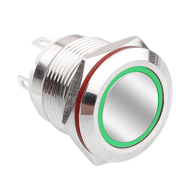 WD19H-P1-E 19mm Düz Yaylı Işıklı Metal Buton - Yeşil