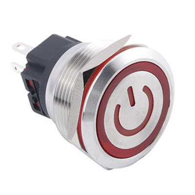 WD25B-P1-EC 25mm Düz Yaylı Işıklı Power Metal Buton - Kırmızı