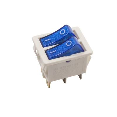 KCD4 İkili Işıklı ON-OFF Switch 6 Pin - Mavi