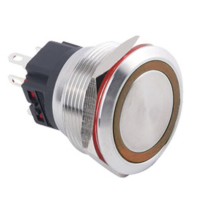 WD25B-P1-E 25mm Düz Yaylı Işıklı Metal Buton - Sarı