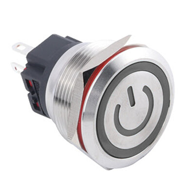 WD25B-P1-EC 25mm Düz Yaylı Işıklı Power Metal Buton - Beyaz