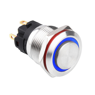 WD19A-G1-E 19mm Çıkık Yaylı Işıklı Metal Buton - Mavi
