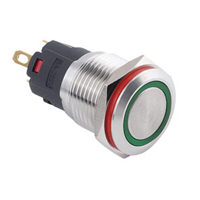 WD16A-P1Z-E 16mm Düz Anahtarlı Işıklı Metal Buton - Yeşil