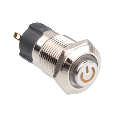 WD12A-G1-C 12mm Çıkık Yaylı Işıklı Power Metal Buton - Sarı