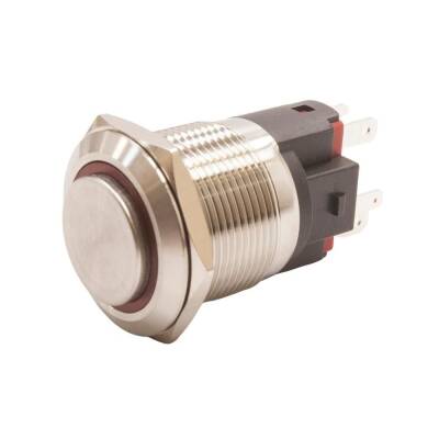 WD22E-G1-E 22mm Çıkık Yaylı Işıklı Metal Buton - Kırmızı