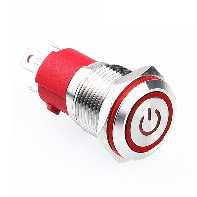 WD16D-P1-EC 16mm Düz Yaylı Işıklı Power Metal Buton - Kırmızı