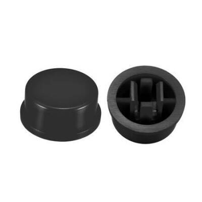 Tact Switch Kapağı Yuvarlak Siyah - 12x12x7.3mm ile Uyumlu