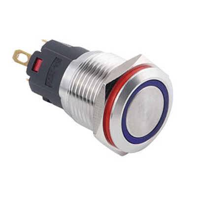 WD16A-P1Z-E 16mm Düz Anahtarlı Işıklı Metal Buton - Mavi