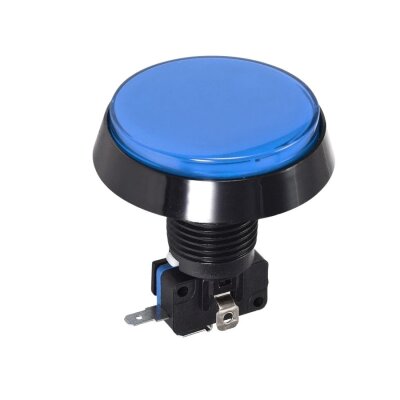 60mm 12V Düz Işıklı Oyun Makinesi Butonu - Mavi