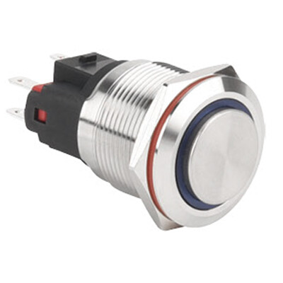 WD22E-G1-E 22mm Çıkık Yaylı Işıklı Metal Buton - Mavi