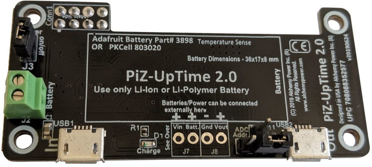 PiZ-UpTime 2.0 UPS Board for Raspberry Pi Zero/W
