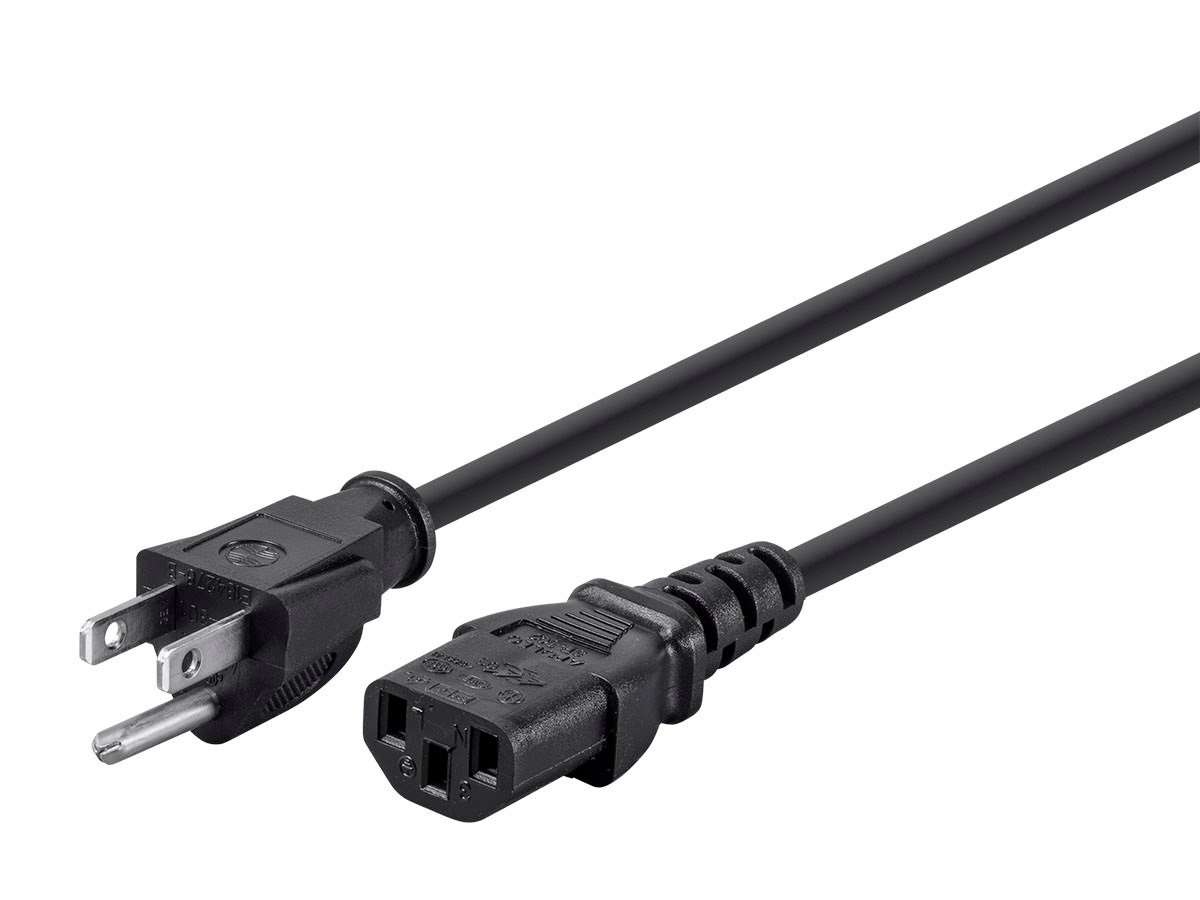 Power Cord - NEMA 5-15P to IEC 60320 C13, 18AWG, 10A/1250W, 125V, 3-Prong, 3ft, Black