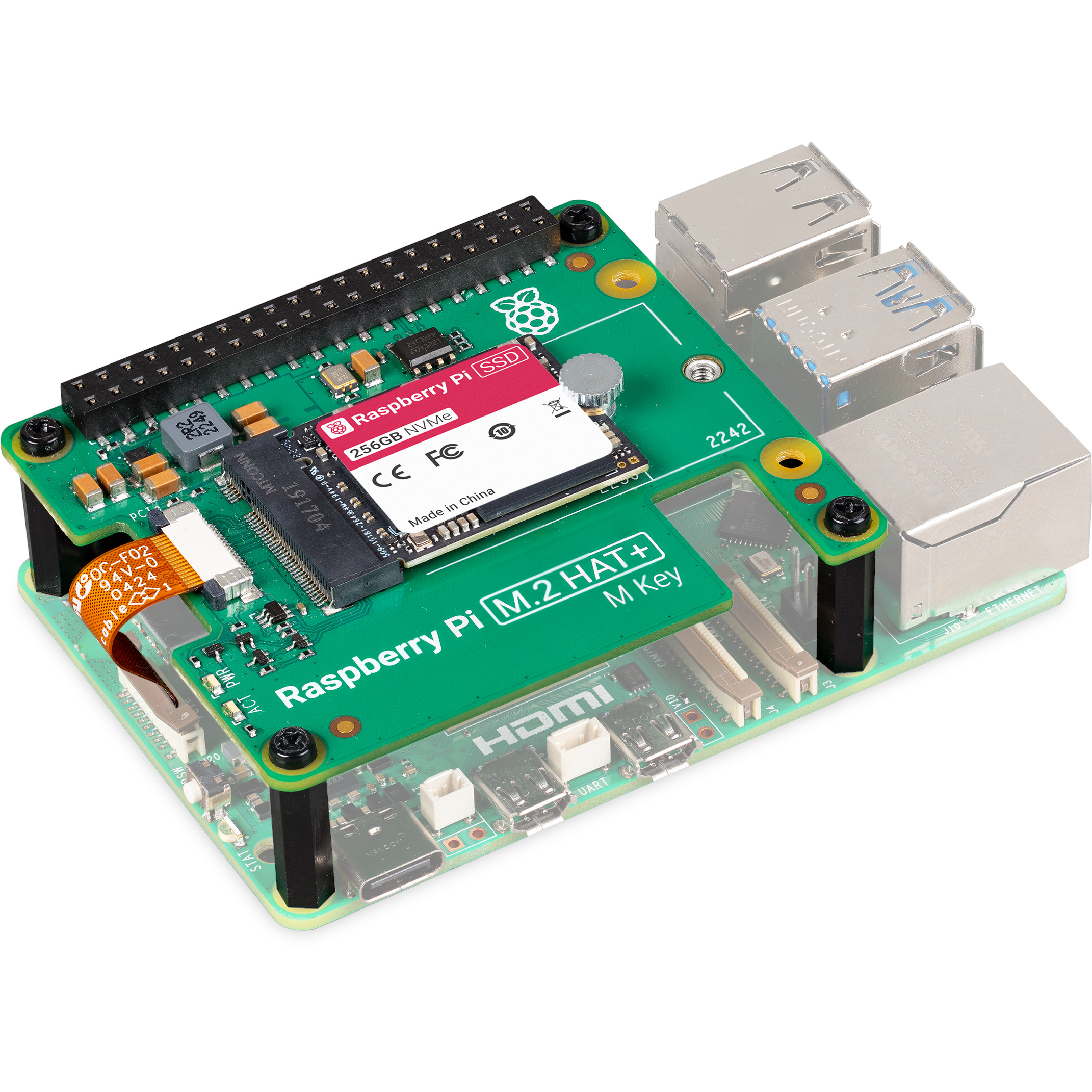 Raspberry Pi M.2 HAT+ SSD Kit for Raspberry Pi 5 - 512GB