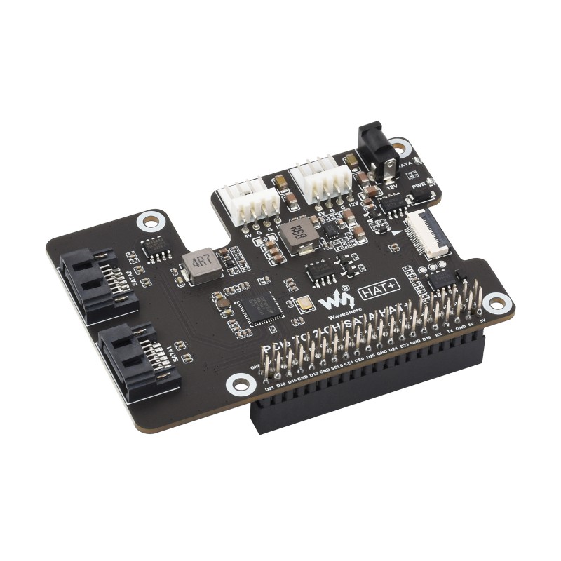 PCIe To 2-Ch SATA HAT+ for Raspberry Pi 5, SATA Compatible, Onboard EEPROM & LED Indicators, Plug And Play
