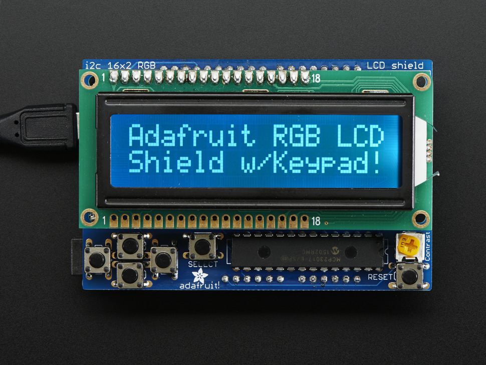 RGB LCD Shield Kit w/ 16x2 Character Display - Only 2 pins used! - NEGATIVE DISPLAY