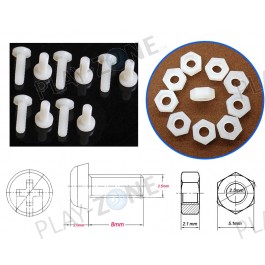 10 Stk. Plastikschrauben mit Muttern M2.5x8mm