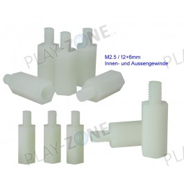 10 Stk. Plastik Abstandsbolzen M2.5 / 12+6mm / Innen- und Aussengewinde