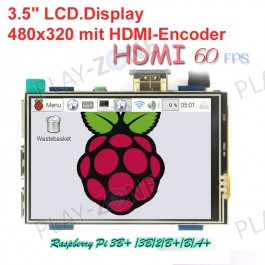 3.5" LCD.Display 480x320 mit HDMI-Encoder für den Raspberry Pi