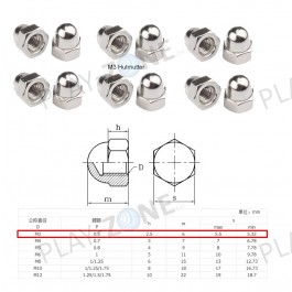 12 Stk. M3 Hutmuttern