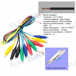 5 Stk. Testkabel Kupfer Krokodilklemmen / 1 Meter
