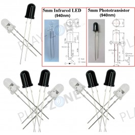 5 Set IR-LED und IR-Receiver (Photodiode) 940nm - 5mm