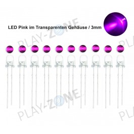 10 Stk. LED Pink im Transparenten Gehäuse / 3mm