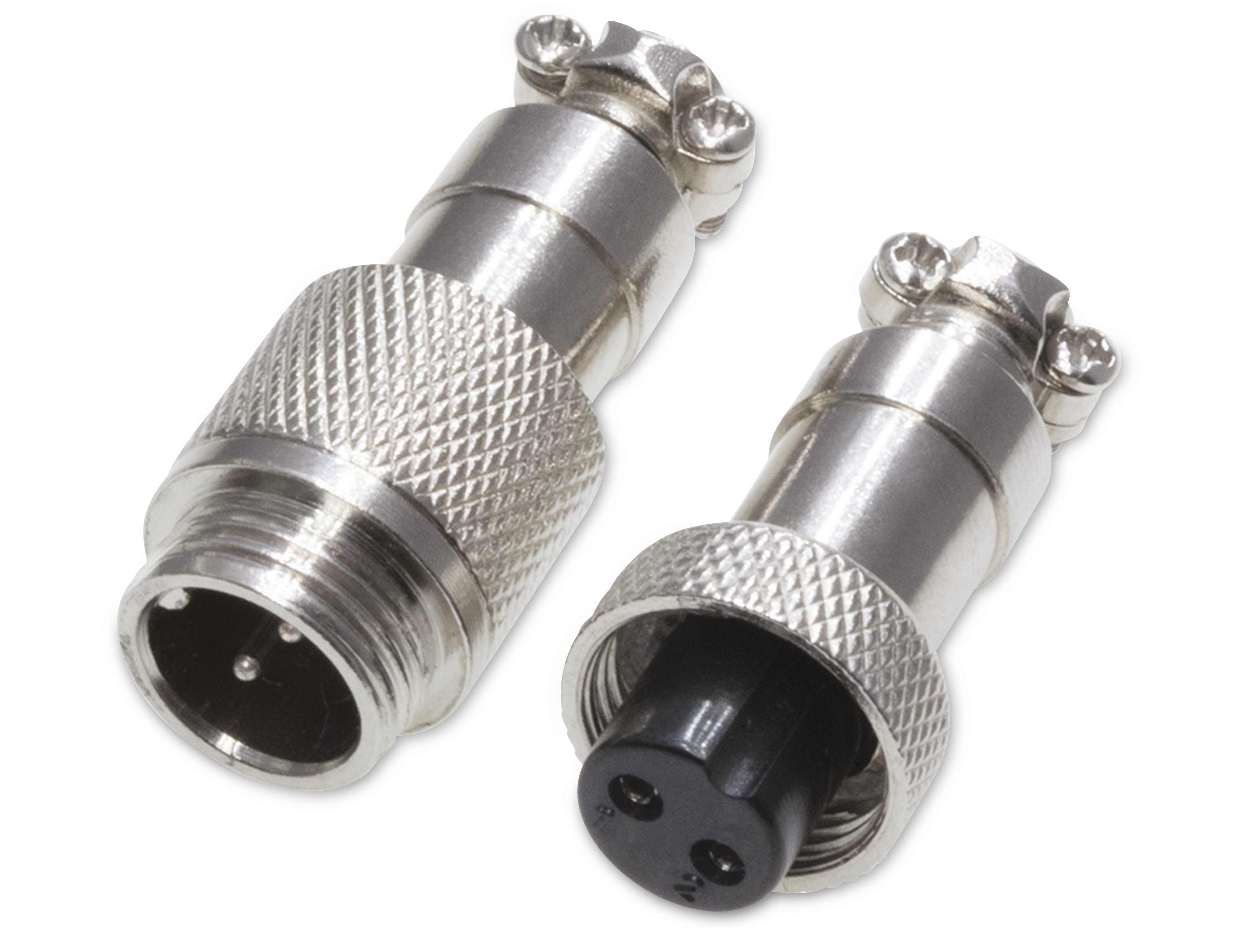 Rundsteckverbinder, 2-polig, 250V, 4A, Lötanschluss, IP55, wire to wire, 1 Stecker + 1 Buchse