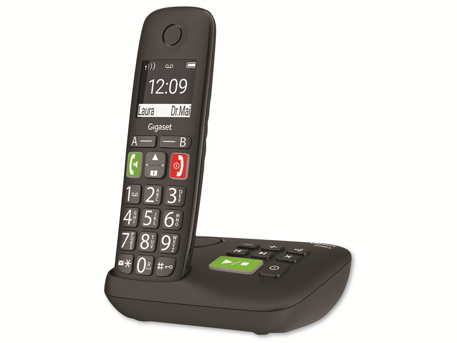 GIGASET Telefon E290A, schwarz, mit Anrufbeantworter