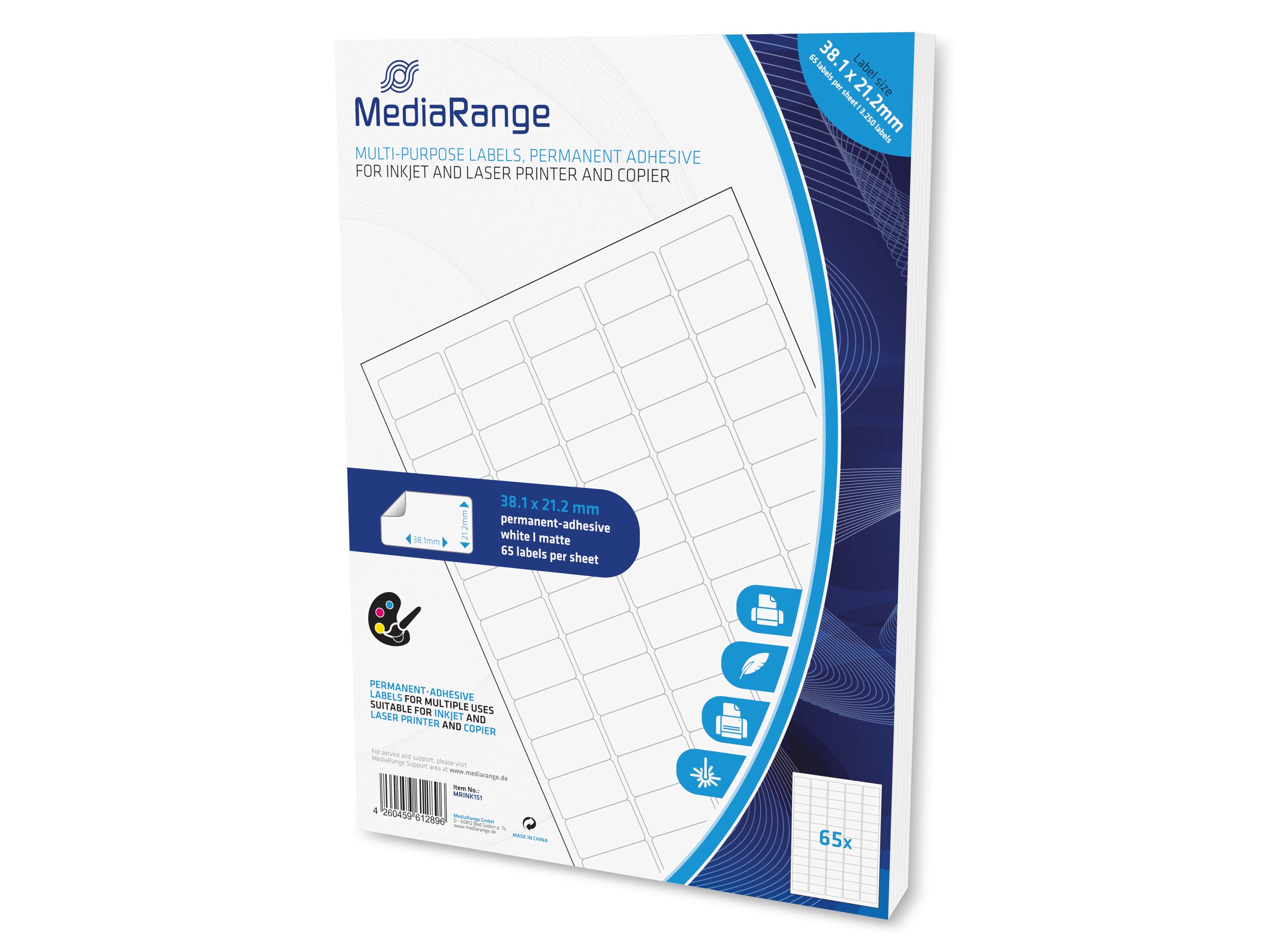 MEDIARANGE Universal-Etiketten MRINK151, 38,1x21,2mm, weiß, 3250 Etiketten