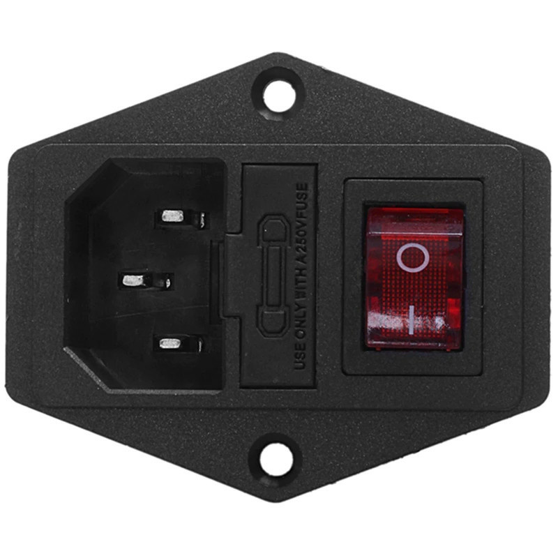 3 Pin IEC320 C14 AC Power Socket with Fuse Red Rocker Switch Panel Mount Connector