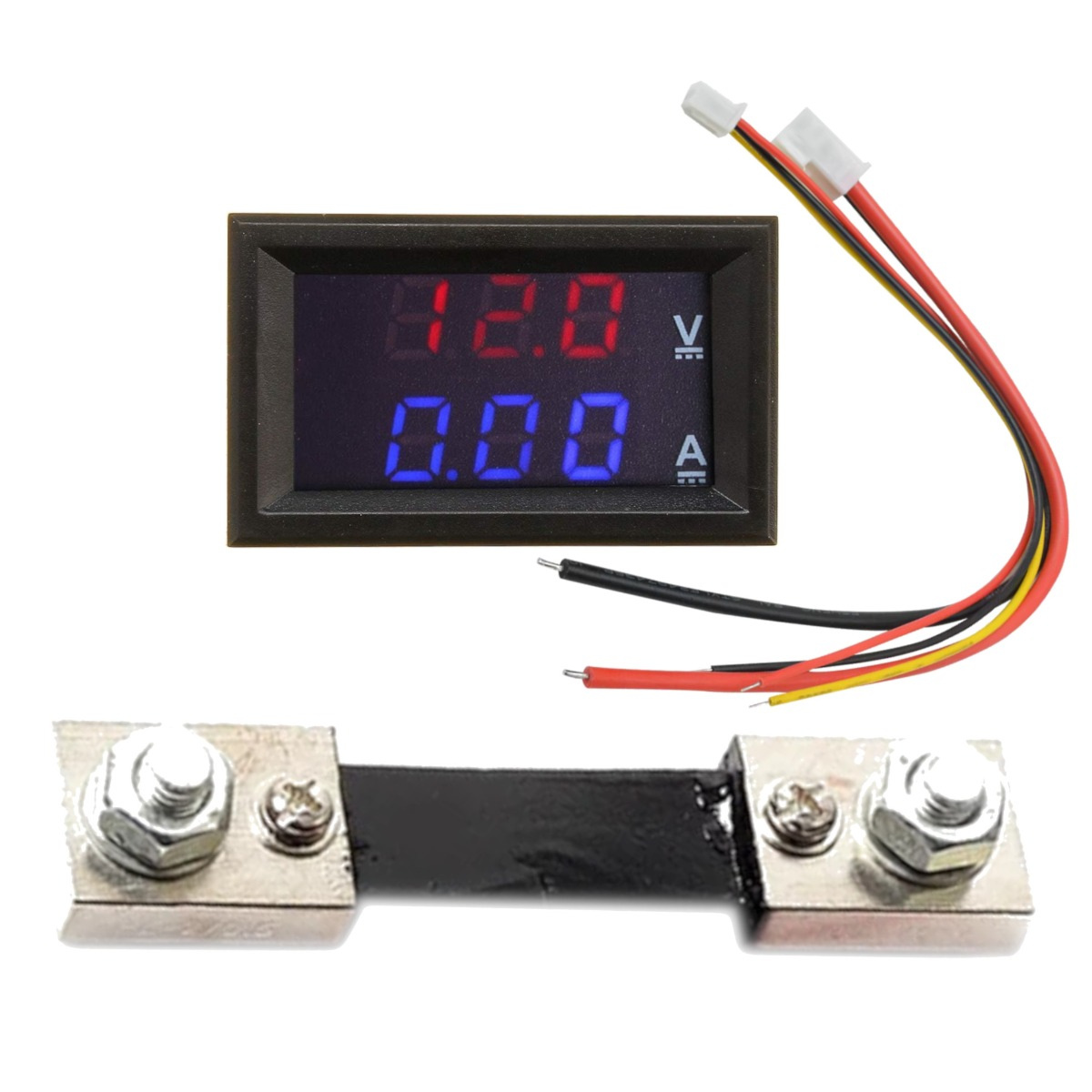 0.28 inch Dual Led DC0-100V 100A Voltage and Current Digital Display Panel Mount Ammeter With Shunt Red Blue