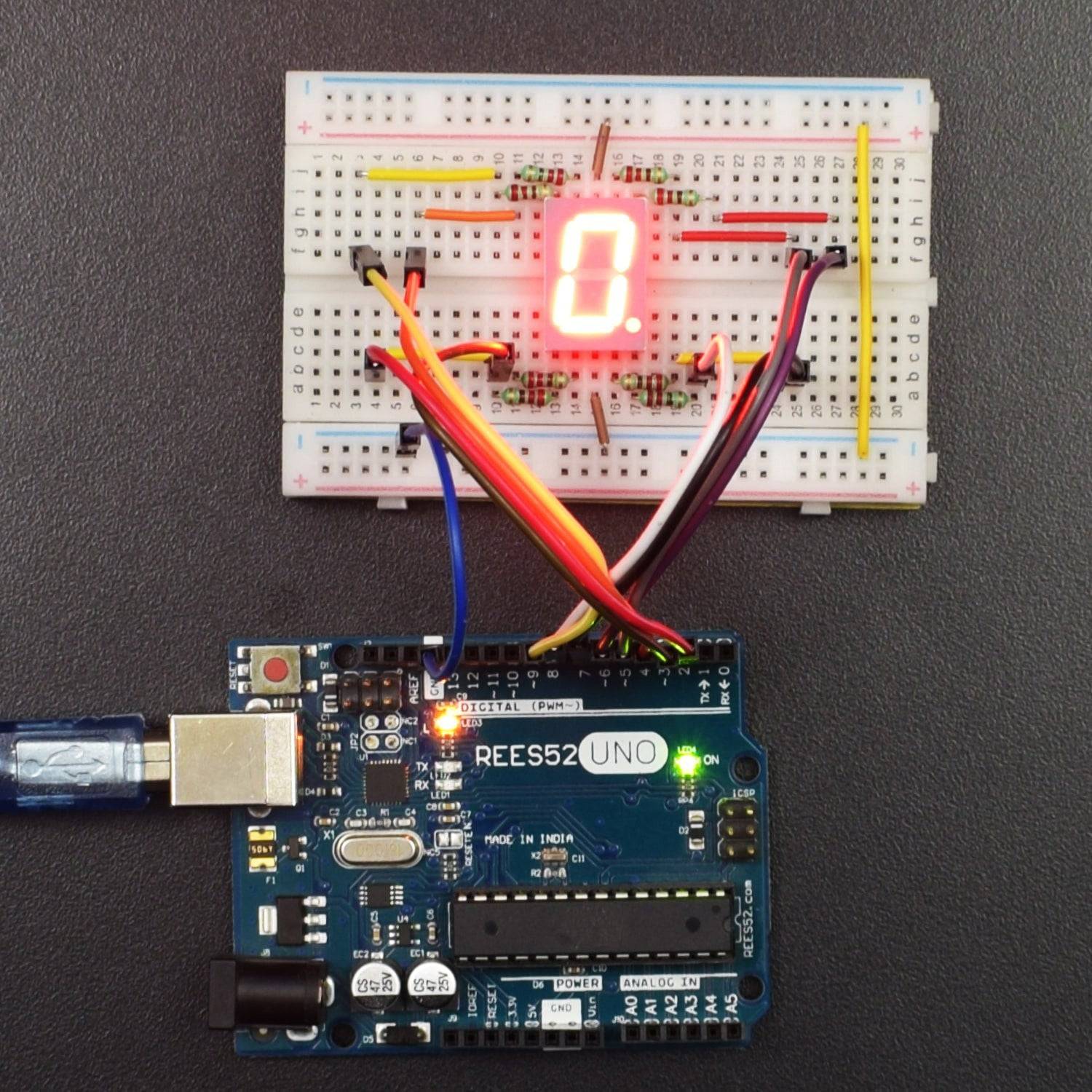 Make a launch pad count down sequence display using 7 segment display interfacing with Arduino uno - KT936