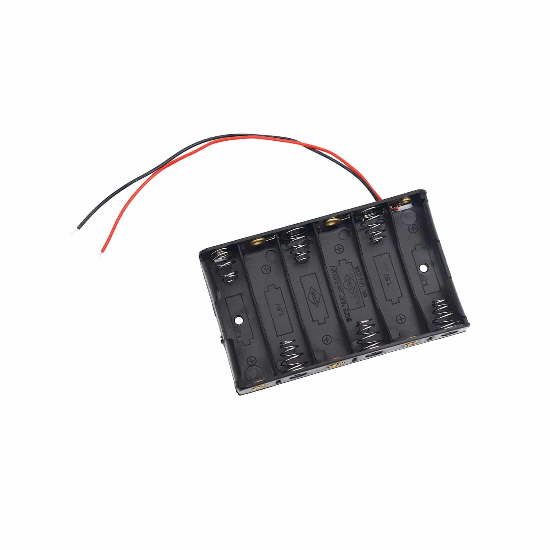 6xAA Battery Holder Case (1.5V Each) – 6 Cell Battery Storage Box Without DC Jack for DIY Electronics & Arduino Projects (Delhi) - RS456