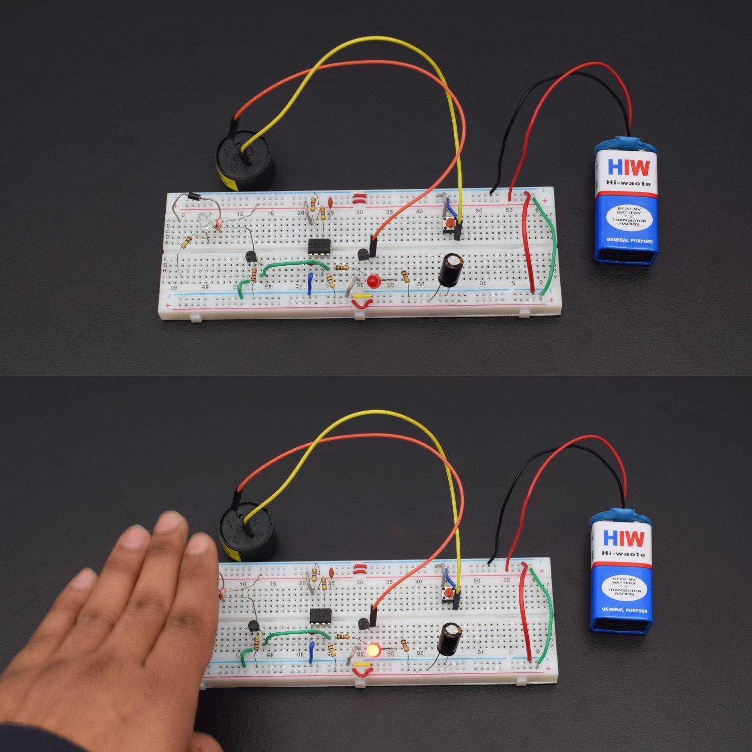 Make a power failure alarm using 555 timer IC and piezo buzzer - KT947