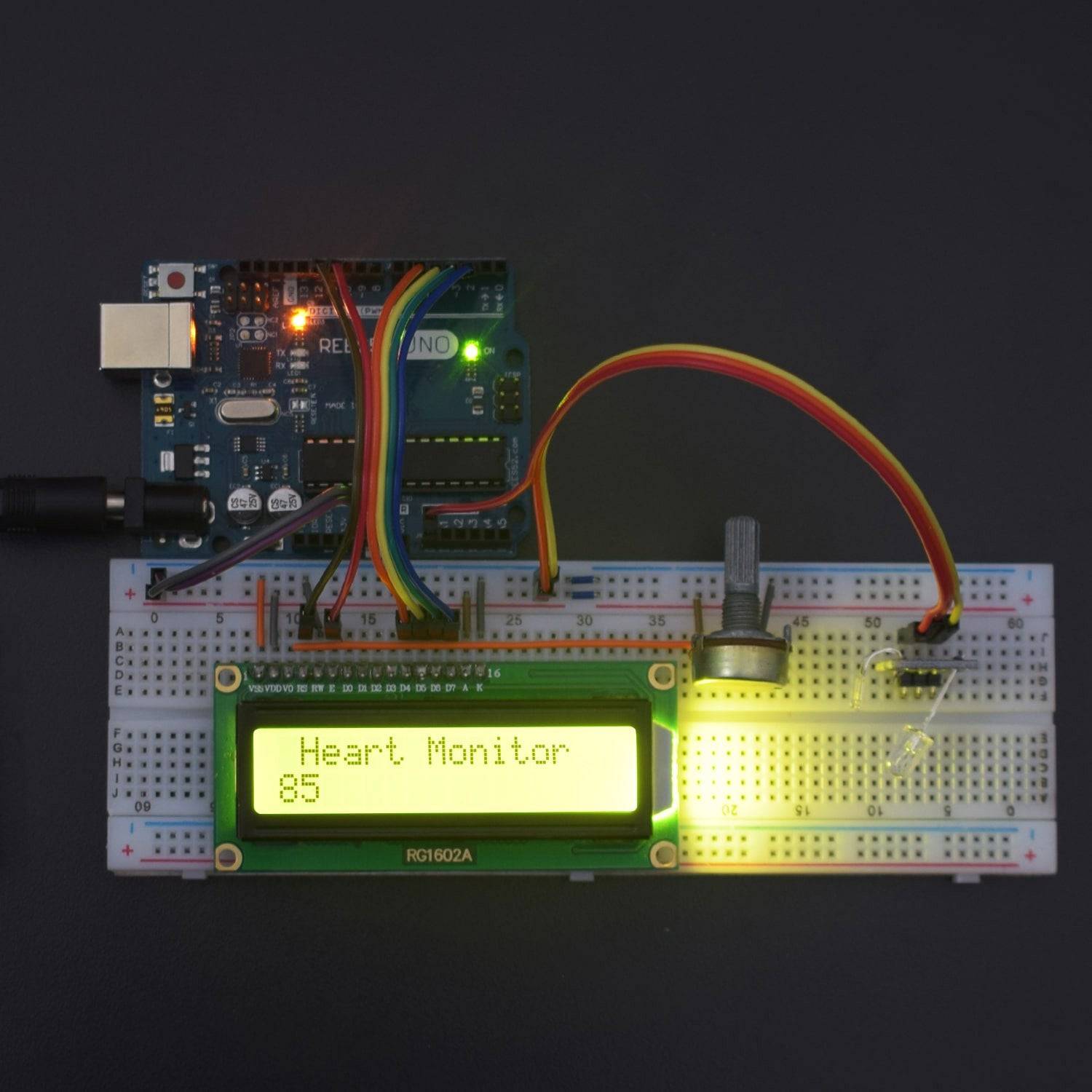 Measure heart beat with heart beat module and display the data on 16*2 Lcd Display interfacing with Arduino uno - KT942