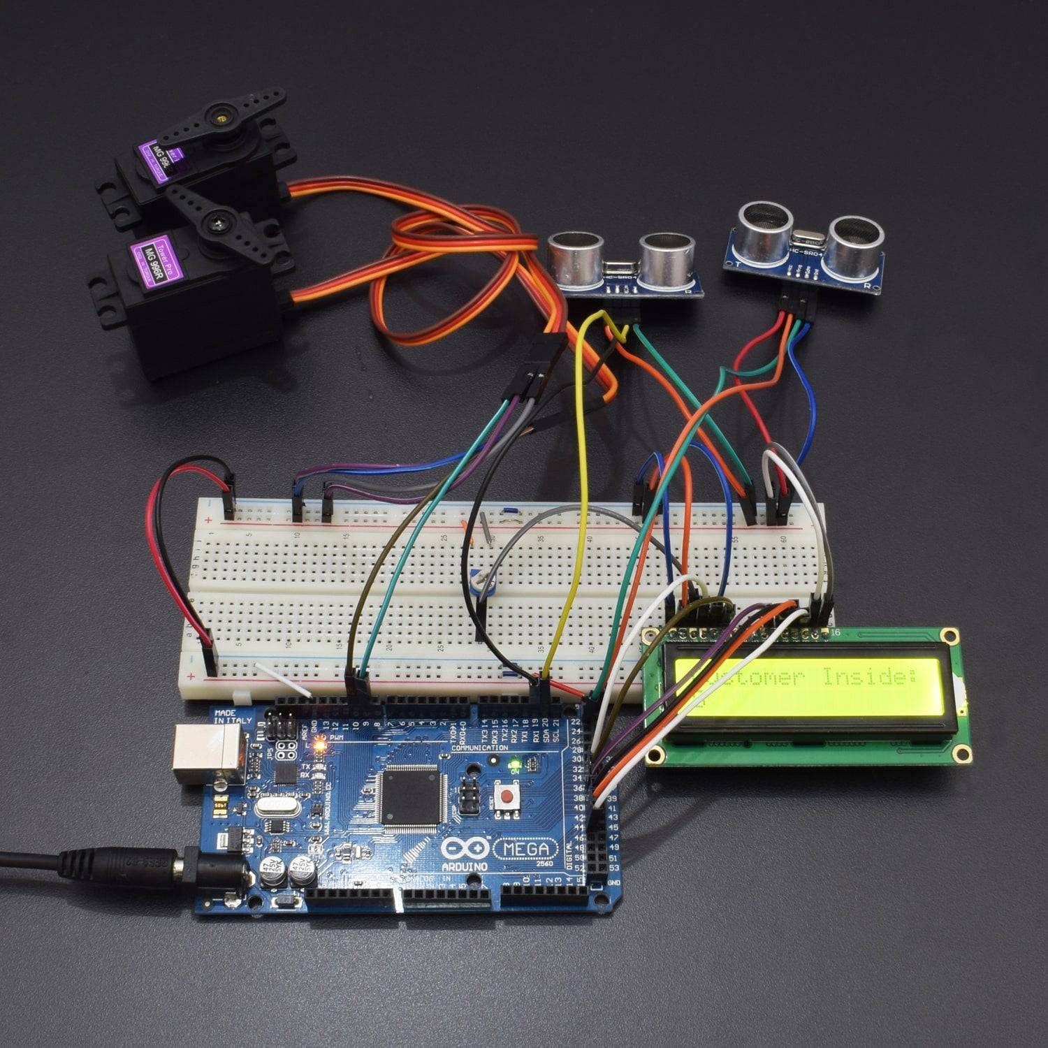Make an Automatic Door & counter with HC-SR04 ultrasonic sensor and servo motor interfacing with arduino mega - KT775
