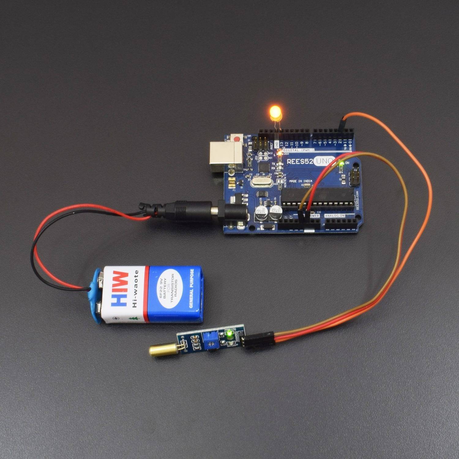 Interfacing Tilt sensor with Arduino Uno showing output on led -KT759