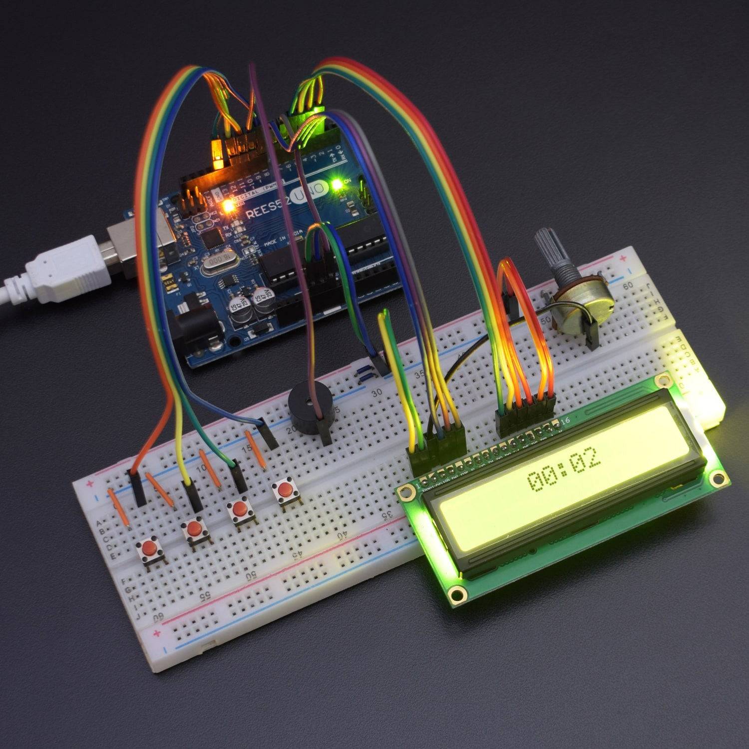 Make a Digital Display Alarm Clock Using 16*2 LCD and Buzzer Interfacing with REES52 Uno - KT945