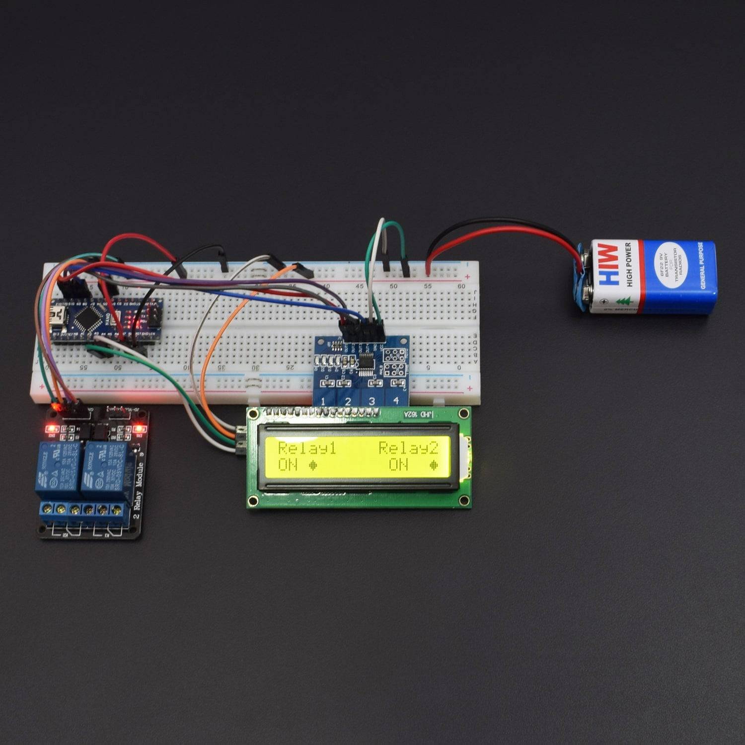Control 2 channel relay module using TTP224B- 4 channel keypad module interfacing with arduino nano - KT923