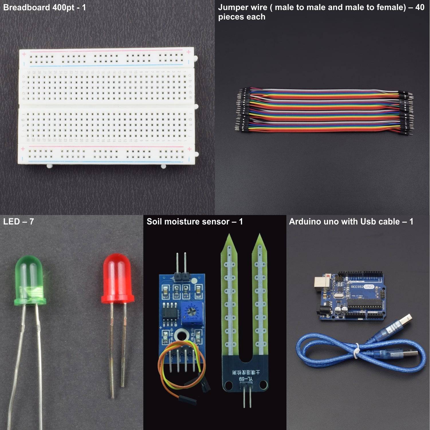 Measure the Value of Moisture in soil and show the output using 5 Led interfacing with Arduino uno - KT878