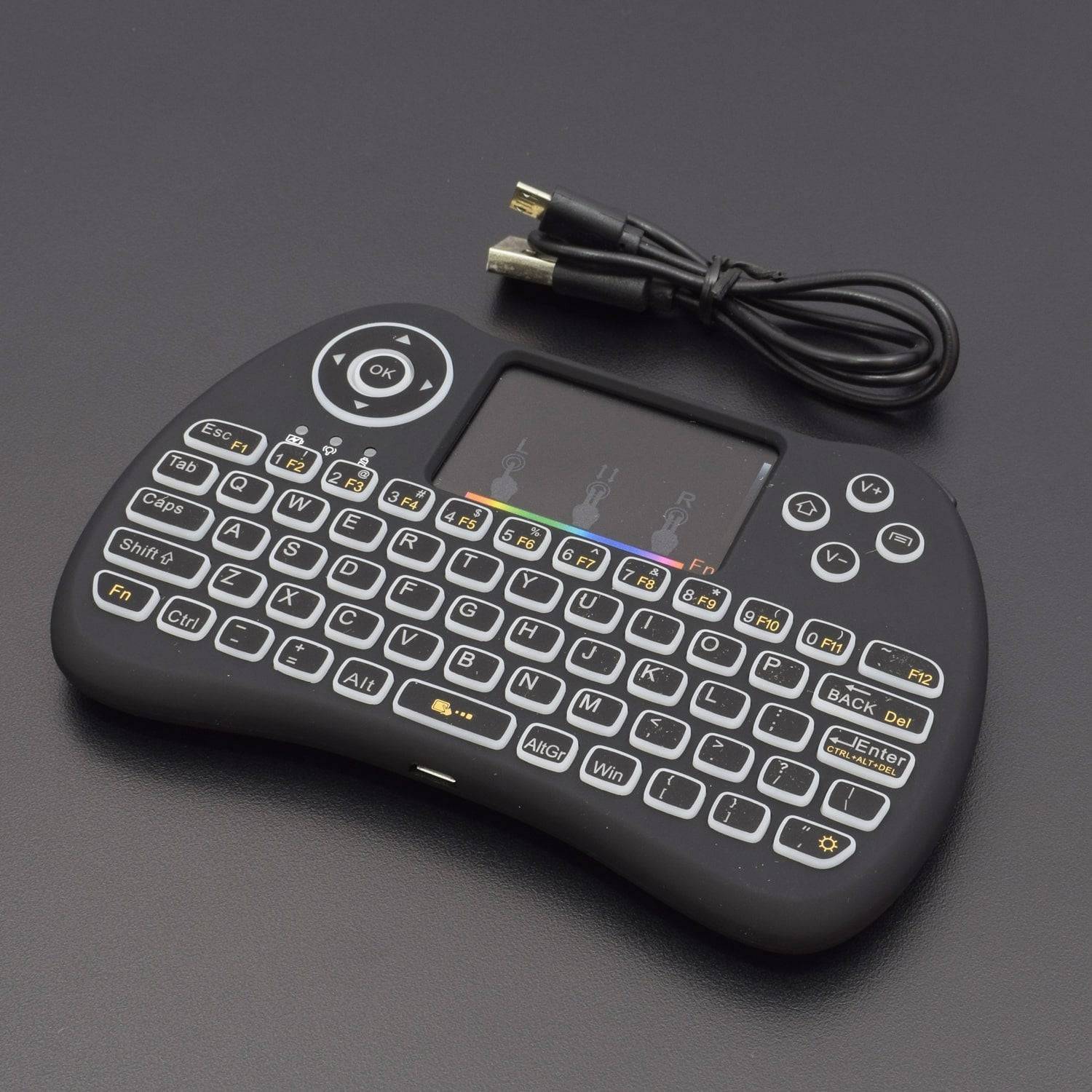 H9 2.4GHz Backlit Mini Wireless Keyboard, Handheld Remote with Touchpad Mouse (Black) - RS712