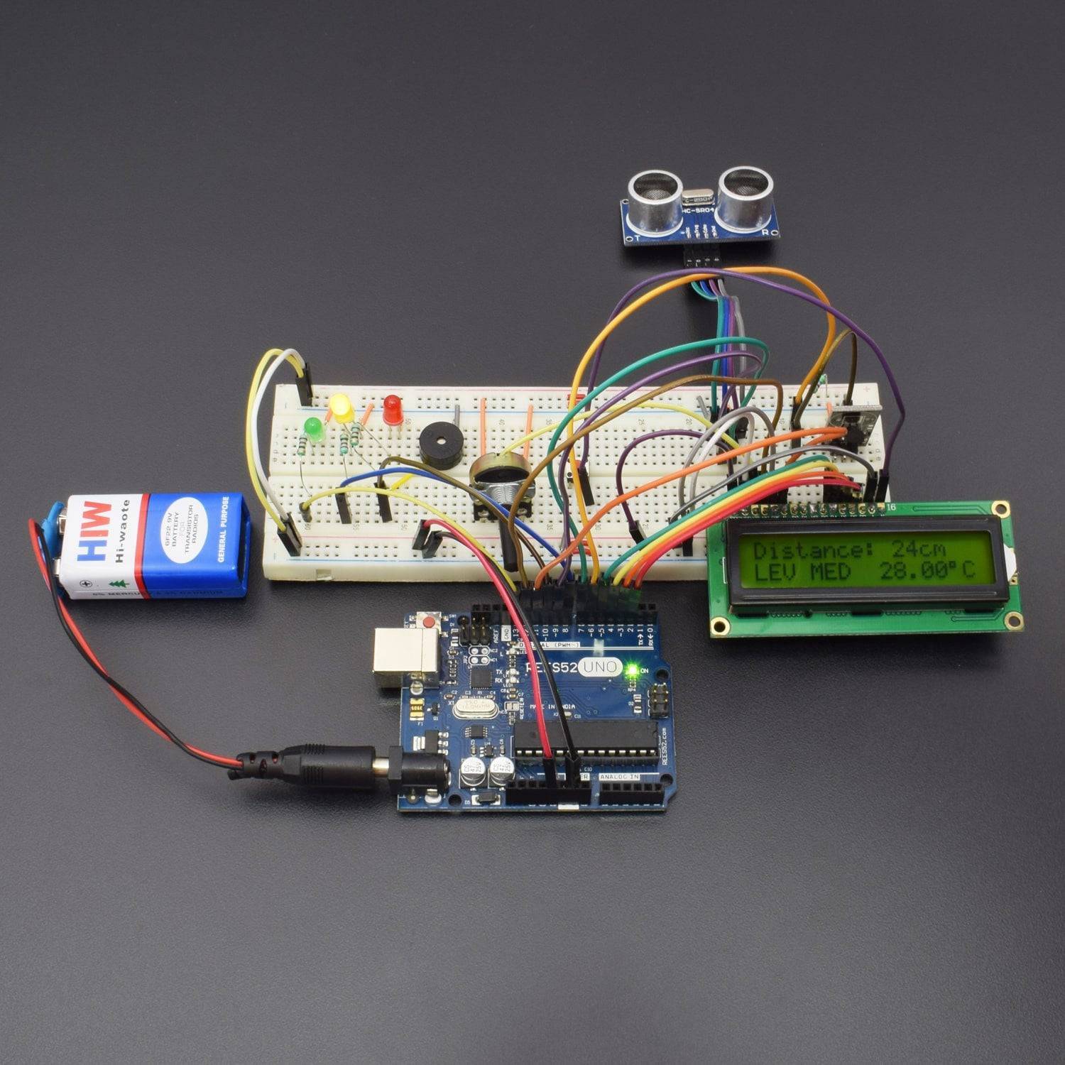Make a water level & Temperature Measurement tool using Ultrasonic sensor & DS18B20 Sensor Module with Arduino uno - KT776