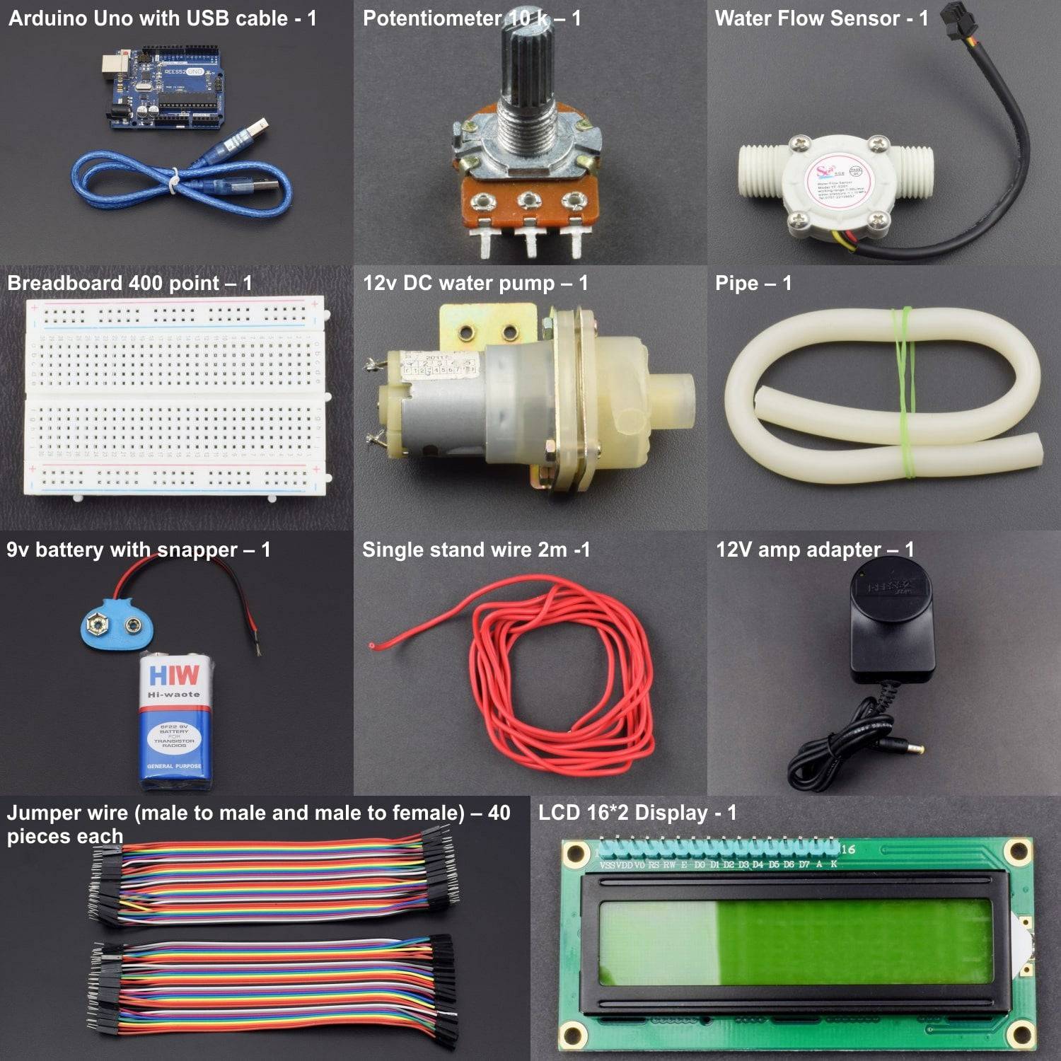 Measure the value of water flow using water flow sensor and DC water pump 12 V interfacing with Arduino uno - KT860