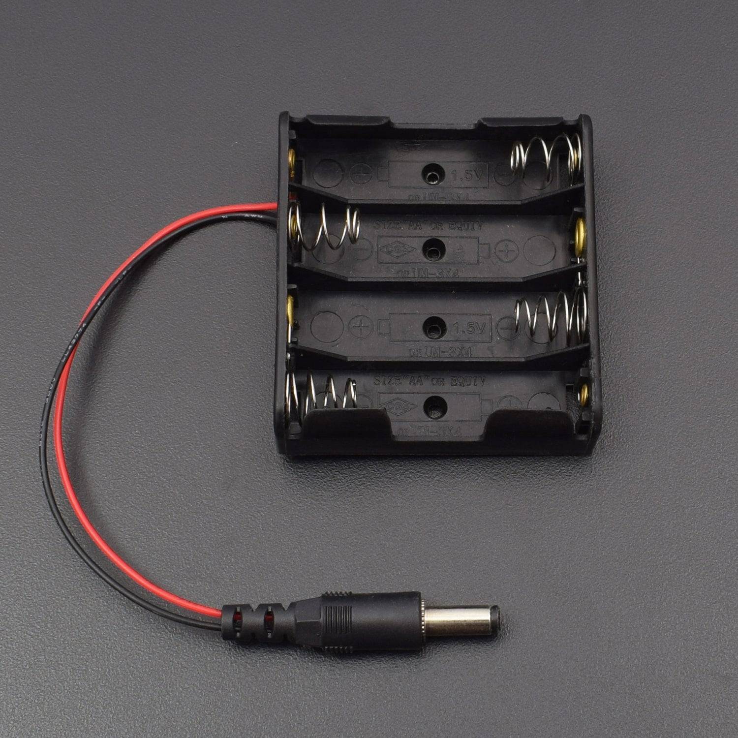 Black Plastic Storage Box Case Holder For Battery 4 X AA Cell Box, With Dc Power Plug -ML021