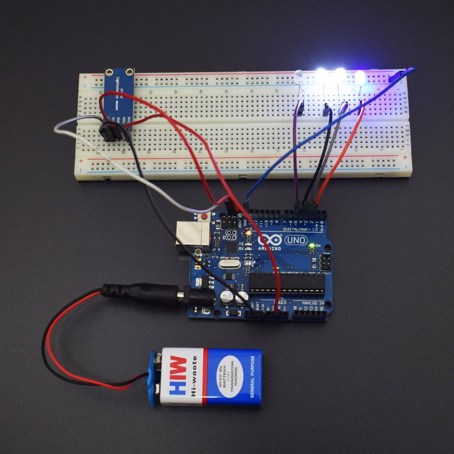 How to Control LED's Using GY-30 Light Intensity Sensor Module Interfacing with Arduino Uno - KT697