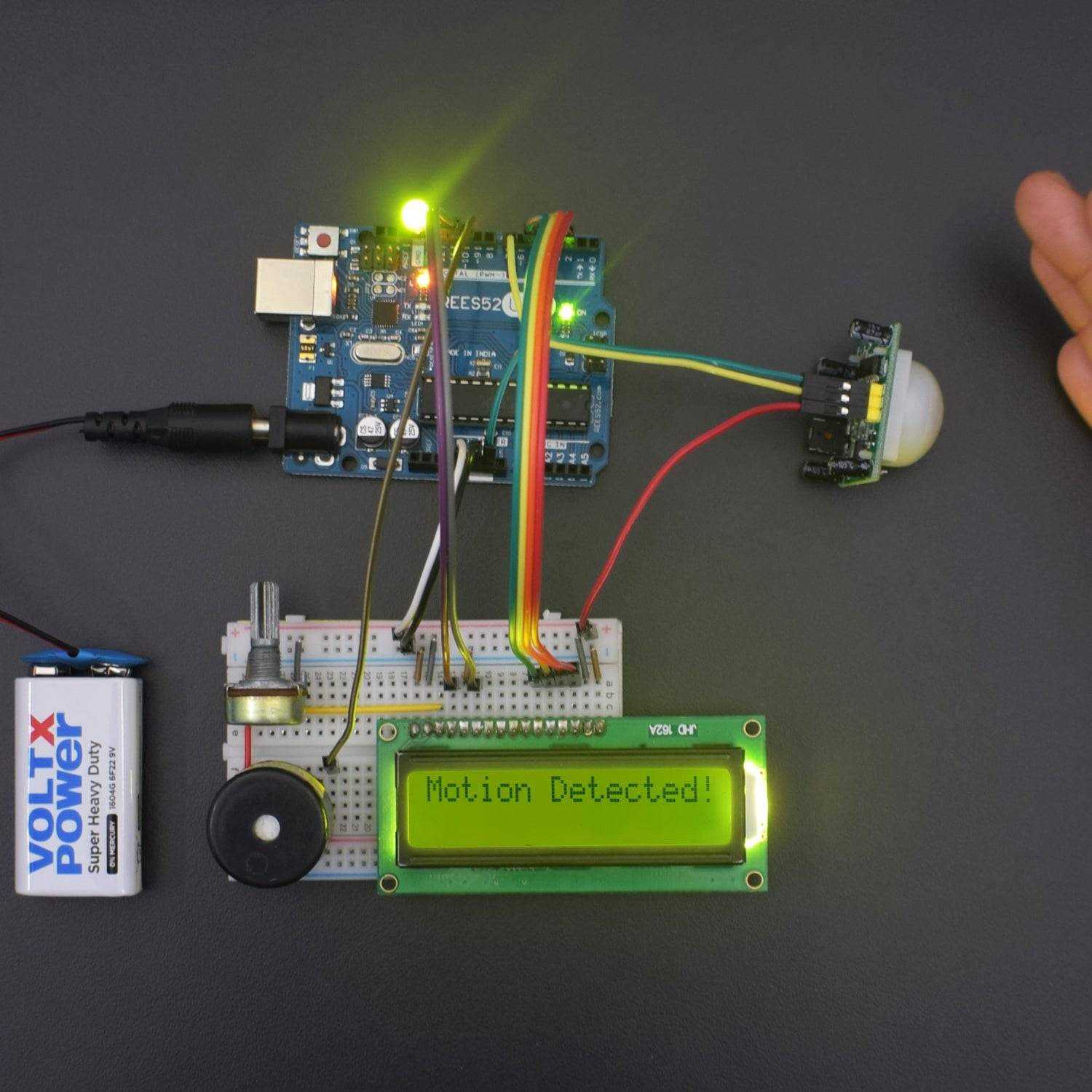 Make a home automation system using PIR Sensor with Buzzer interfacing with Arduino uno - KT944