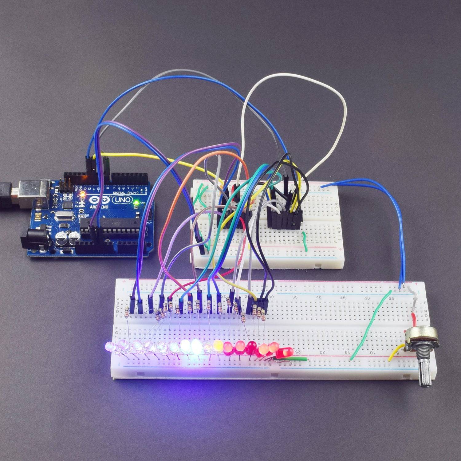 Make a Pattern with 16 Leds using HC595 shift Register interfacing with Arduino Uno - KT938