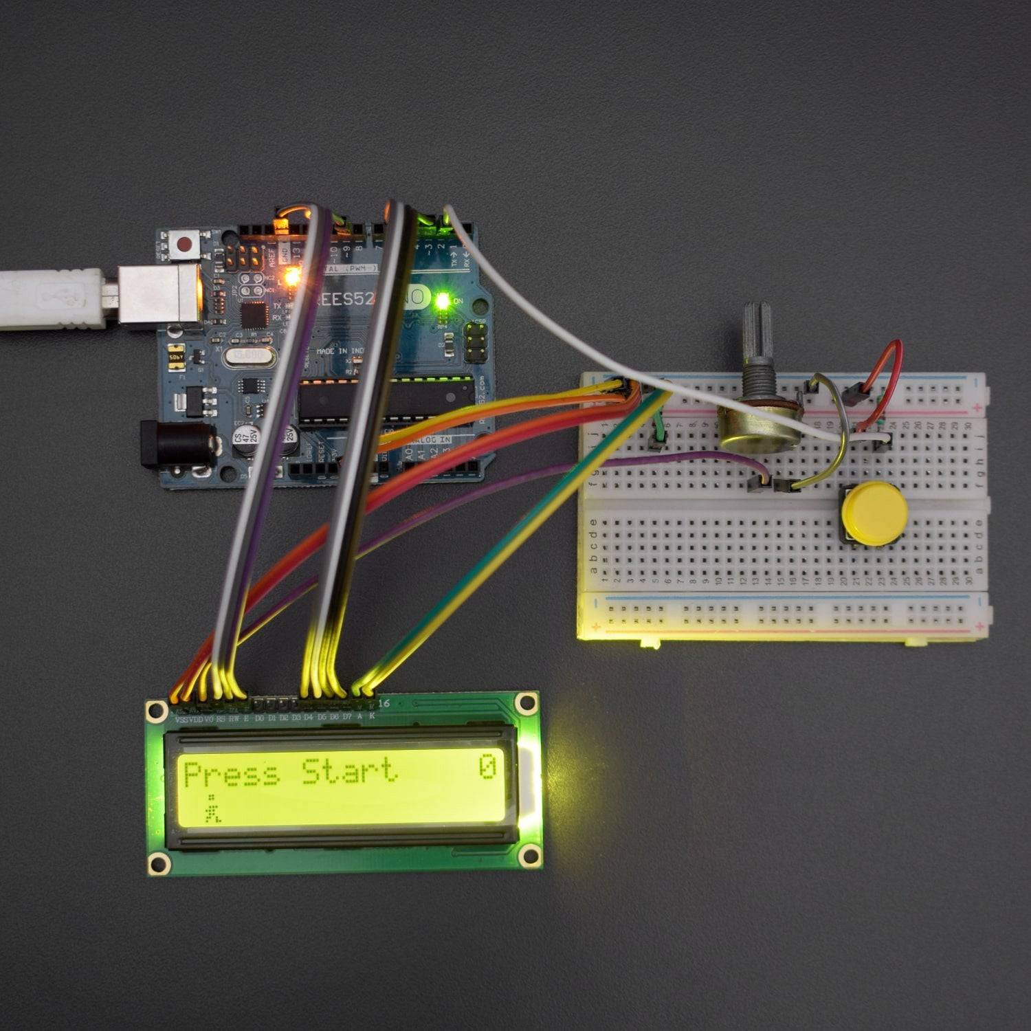 Make a Jumping jack game using 16*2 LCD and push button with arduino Uno - KT937
